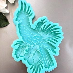 Feathered Parrot Hibiscus Coaster-Size Silicone Mold / Resin Mold / Concrete Mold image 1