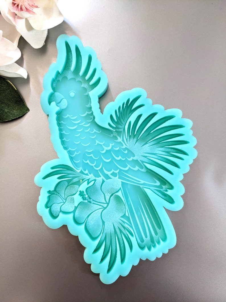Feathered Parrot Hibiscus Coaster-Size Silicone Mold / Resin Mold / Concrete Mold image 1