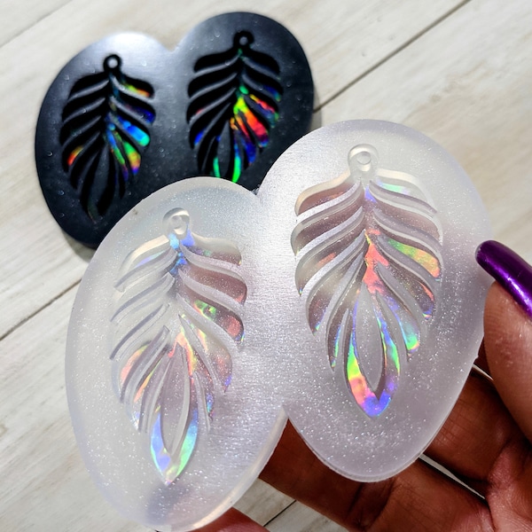 Holographic Monstera Feather Leaf Silicone Earring Mold / Resin Mold / Pendant Mold