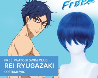Anime Free Iwatobi swim club Rei Ryugazaki Short Blue Black Mix Cosplay Wig