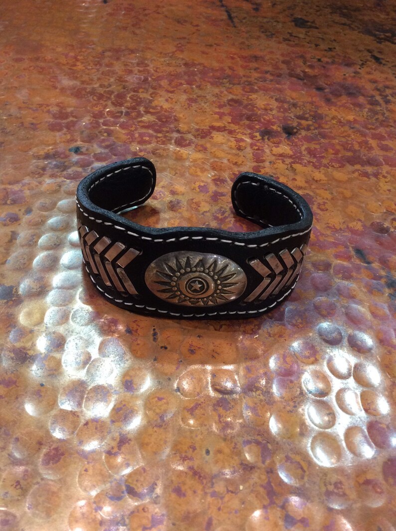 MENS And Womens Adjustable Leather Sterling Silver Cuff Bracelets