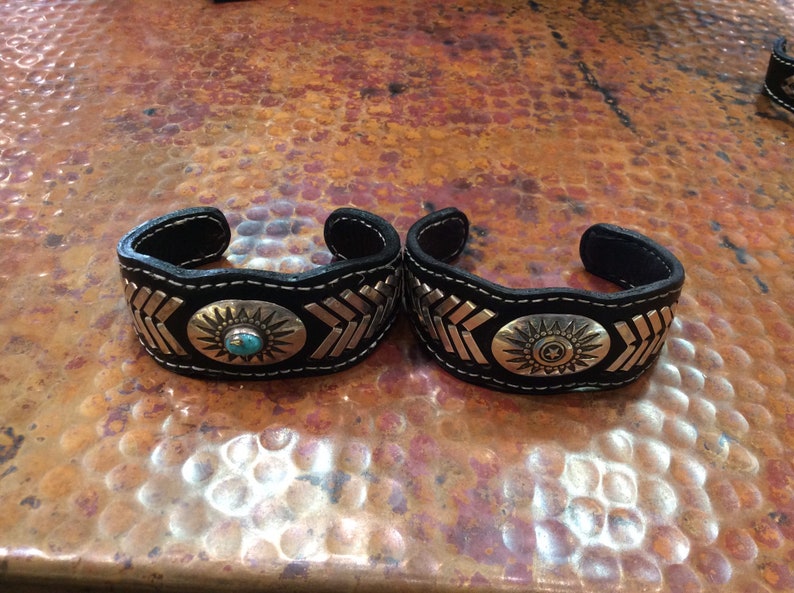 MENS And Womens Adjustable Leather Sterling Silver Cuff Bracelets