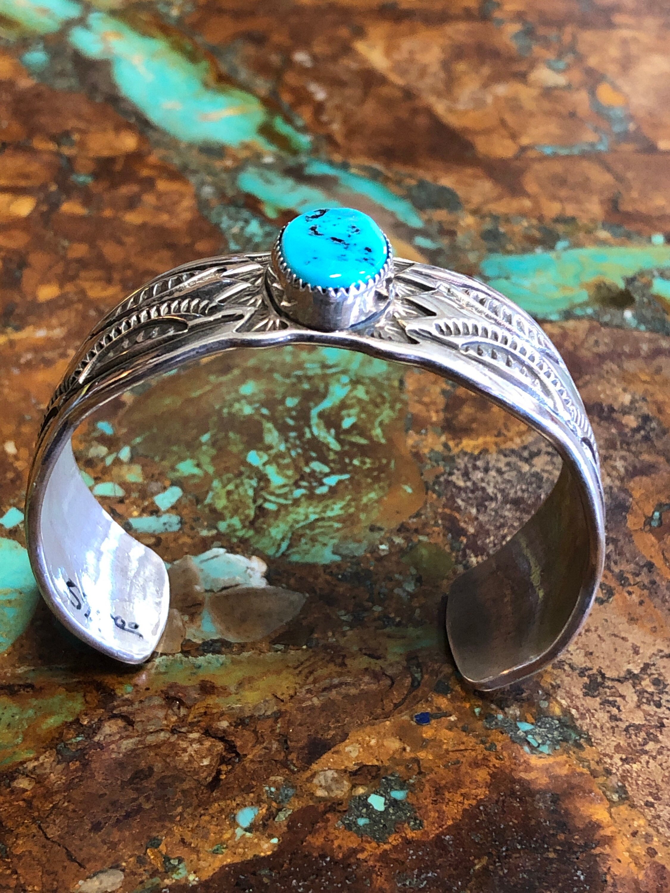 Mens Turquoise Sterling silver Cuff Bracelet Etsy