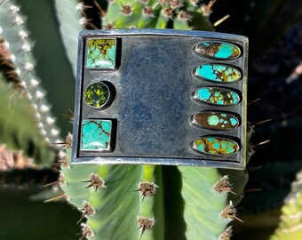 Vintage Sterling Silver Navajo handmade Peridot and Turquoise Mens/Womens Belt Buckle/Buckles/Belt Buckles for Men/Belts for Women