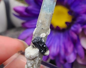 Aquamarine with Black Tourmaline and Feldspar Inclusions from Namibia