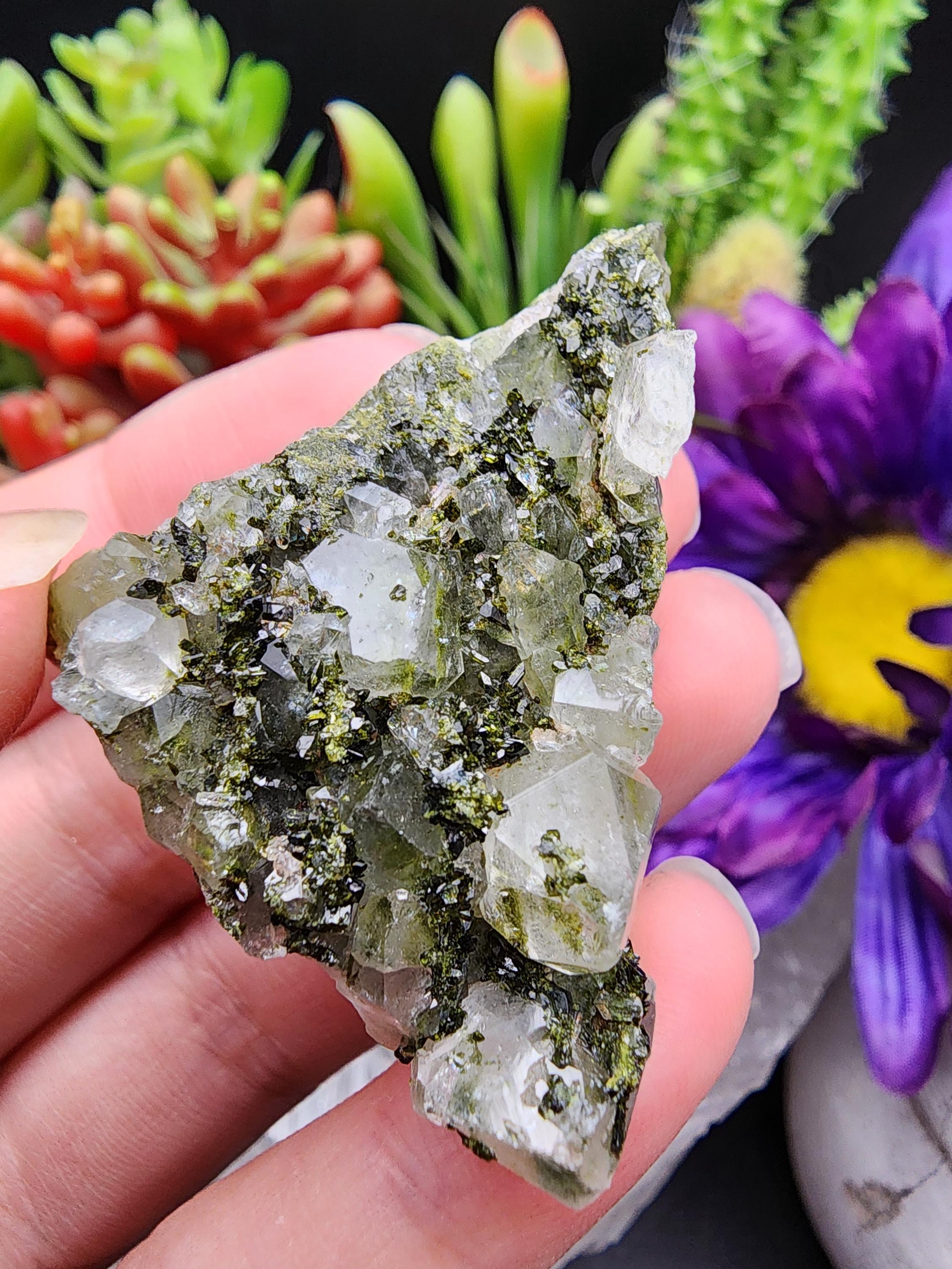 Beautiful Green Epidote Quartz Crystal Cluster Specimen from Turkey