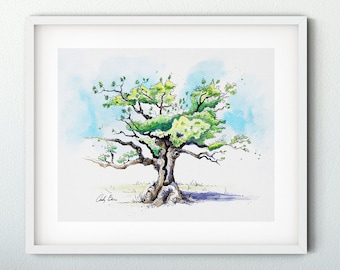 Giclée Print of Imperfect Beauty / Tree Art / Tree Illustration / Pen and Ink / Watercolor Wall Art / Nature Decor