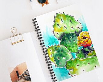 Watercolor Cactus Spiral Notebook: Artistic Journal with Pocket