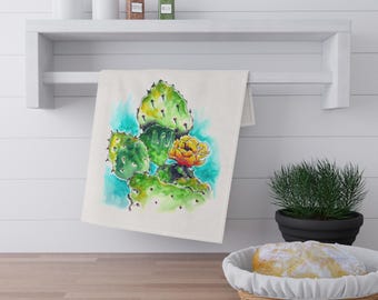 Botanical Tea Towel Set: Vibrant Cactus Design for Stylish Kitchens