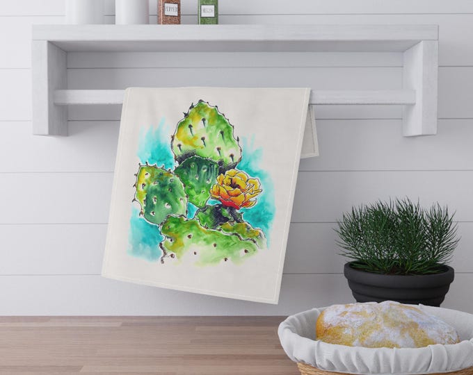 Featured listing image: Botanical Tea Towel Set: Vibrant Cactus Design for Stylish Kitchens