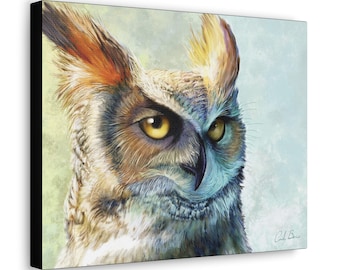 Original Owl Art Print on Canvas / Owl Print / Owl Illustration / Nature Illustration / Bird Wall Decor