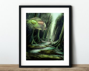 Digital Download / Sci-Fi Illustration / Deep Woods Wall Art / Spaceship Wall Decor