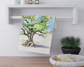 Botanical Tree Tea Towel: Colorful Kitchen Decor, Gift for Garden Enthusiast