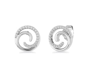 ALESSANDRA BETTINI Swirl Stud Earrings | 0.08 CTW Natural Round Cut Diamonds | Women’s Fashion Earrings | 925 Silver & Solid Gold
