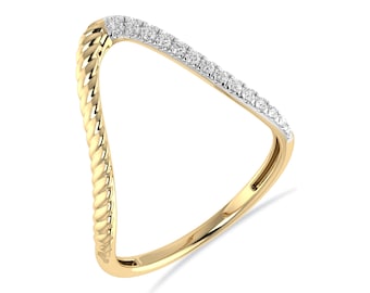 ALESSANDRA BETTINI Curved Diamond Band, 1/7 Ctw Natural Diamond, Women Fashion Ring, 10K/14K Solid Gold, Anniversary Gift for her