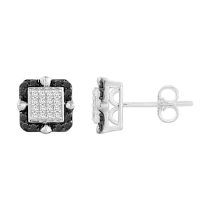 ARCHMAN® Men&#39;s Solid 10K & 14k Gold Square Mined Diamond Push Back Earrings, Natural Round Diamond Cluster Earrings