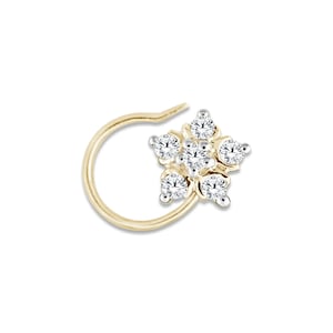 ALESSANDRA BETTINI® Natural Diamond Women&#39;s Nose Pin, 0.21 CTTW Round Cut Real Diamond 14K Yellow Gold Floral Nose Pin, Womens Gift