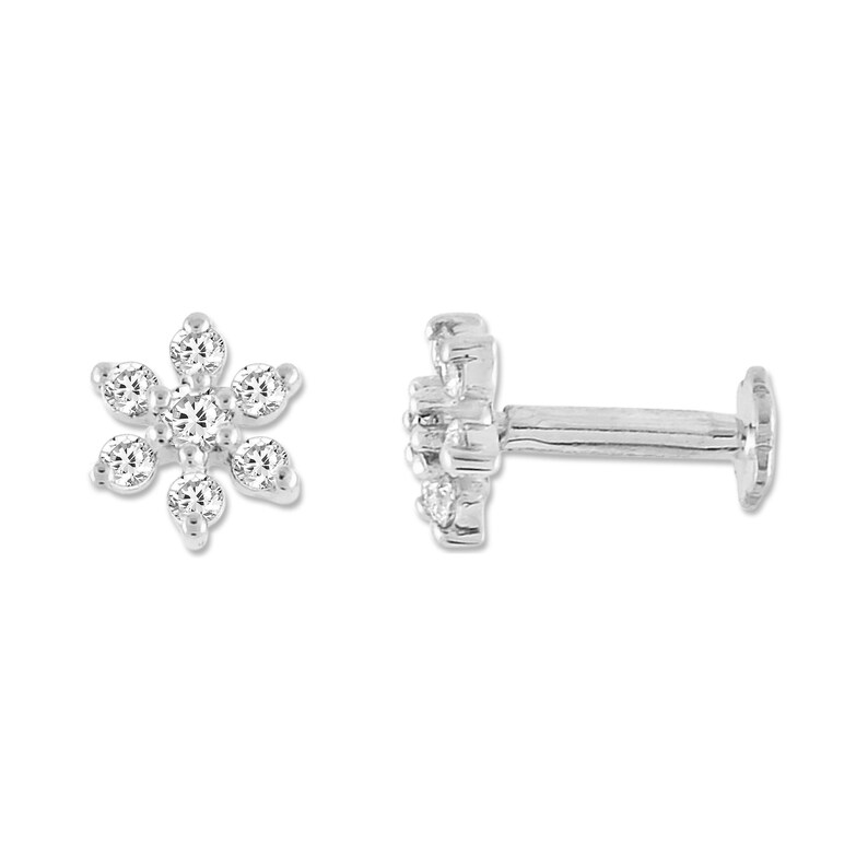 ALESSANDRA BETTINI Natural Diamond Women Nose Pin, 0.084 CTTW Round Cut Diamond Nose Pin, 10K/14K & 925 Sterling Silver Flower Stud image 4
