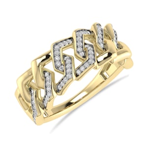 ARCHMAN® Natural Diamond Men's Cuban Link Ring, 1/5 Cttw Round Cut Diamond, 925 Silver, 10K/14K Solid Gold
