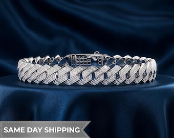 Men's Diamond Cuban Link Bracelet | Natural Diamonds in 10K White Gold | 8.5 Inch | Ready to Ship | Gift for Him