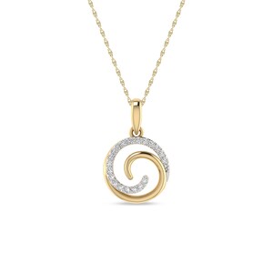 ALESSANDRA BETTINI® Women’s Diamond Swirl Pendant Necklace | 0.10 CTW Round Cut Natural Diamonds | 18&quot; Chain |  10K Yellow Gold Chain