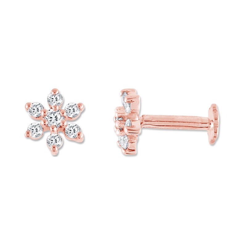 ALESSANDRA BETTINI Natural Diamond Women Nose Pin, 0.084 CTTW Round Cut Diamond Nose Pin, 10K/14K & 925 Sterling Silver Flower Stud image 8