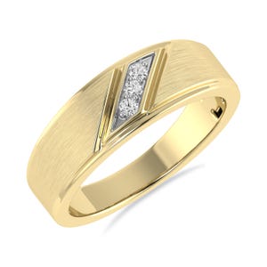 ARCHMAN® Three Stone Wedding Men&#39;s Band, 0.10CTW Round Cut Lab Grown Diamond Engagement Ring In 10K/14K/18K Gold Ring