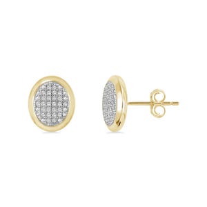 ALESSANDRA BETTINI® Minimalist Oval Stud Earrings | 10K Yellow Gold | 1/10 CTW Round Cut Natural Diamonds | Perfect Gift for Her