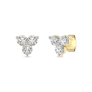 ALESSANDRA BETTINI Natural Diamond Trio Tiny Stud Earrings, 0.54 cttw Diamond, Push-Back Studs, 925 Sterling Silver, 10K 14K 18K Solid Gold