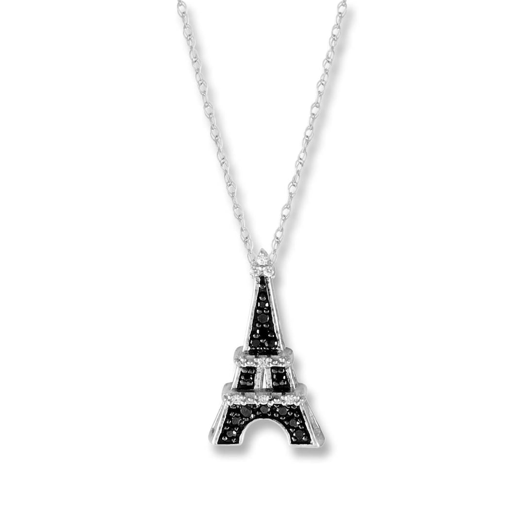 Cali Trove 925 Sterling Silver Eiffel Tower & Heart Ring With Natural Diamonds For Women