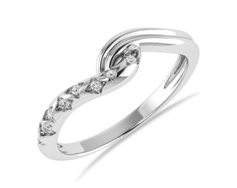 ALESSANDRA BETTINI 0.050 Ct.tw Natural Diamond Ring, Women Stacking Ring, Anniversary Ring, Wave Ring, 10K 14K 18K Gold, Curved Ring