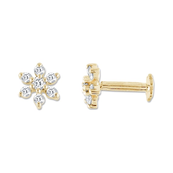 ALESSANDRA BETTINI Natural Diamond Women Nose Pin, 0.084 CTTW Round Cut  Diamond Nose Pin, 10K/14K & 925 Sterling Silver Flower Stud