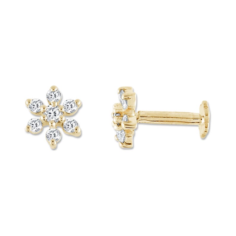 ALESSANDRA BETTINI Natural Diamond Women Nose Pin, 0.084 CTTW Round Cut Diamond Nose Pin, 10K/14K & 925 Sterling Silver Flower Stud image 1