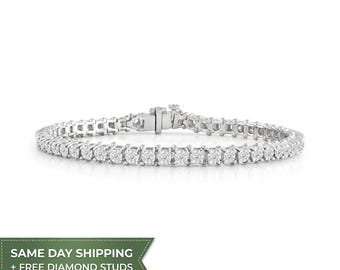 1.00 CTW Natural Diamond Tennis Bracelet, 14K White Gold, 7 Inch Bracelet for Women, Ready to Ship, Anniversary Gift, Free Earrings