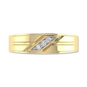 ARCHMAN® Men&#39;s Accent Round Cut Real Diamond Anniversary Band Three Stone Wedding Band Pinky Ring 10K & 14K Gold