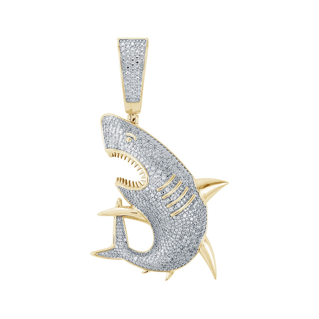 ARCHMAN® Natural Diamond Shark Pendant, 1 CTTW Round Cut Diamond, 925 ...