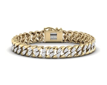 ARCHMAN Natural Diamond Men's Cuban Link Chain Bracelet, 2.10 Cttw Round Cut Diamond, 10K & 14K Gold, Men's Jewelry