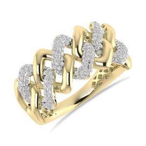 ARCHMAN® Natural Diamond Men's Cuban Link Ring, 1/2 Cttw Round Cut Diamond, 925 Silver, 10K/14K Gold, Men's Curb Ring