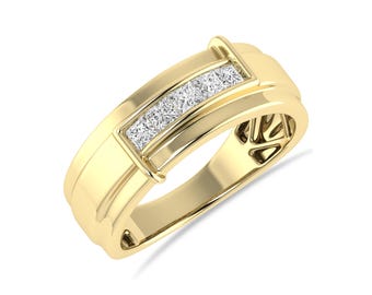 ARCHMAN 7.5 MM Men's band Princess Cut Men's Wedding band, Five Stone Ring, Total 1/2 Cttw Lab Grown Diamond, 10K 14K 18K Solid Gold