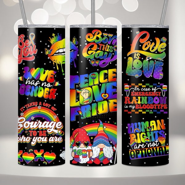 LGBT Tumbler Wrap, 20oz Skinny Tumbler Gay Pride Quotes Sublimation SVG, Ready To Print Rainbow Pride Seamless Wrap, LGBT Printable Pattern