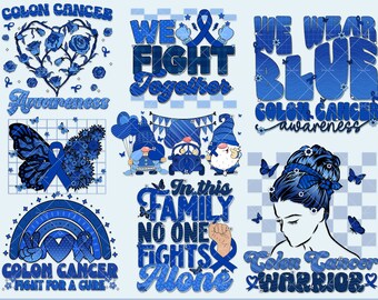 Colon Cancer Svg Png Bundle, Dark Blue Ribbon Cancer Digital Download, Ready to Print Colon Cancer Awareness Svg File for Cricut