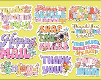 Thank You Stickers Svg Png Bundle, Groovy Packaging Stickers, Printable Thank You Labels, Digital Gratitude Svgs for Small Businesses