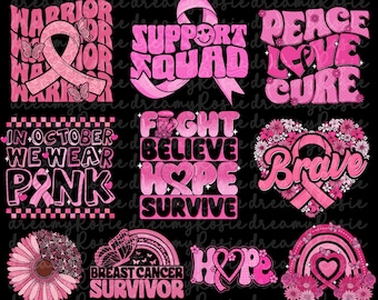 Breast Cancer Bundle SVG PNG, Breast Cancer Sticker Svg, Breast Cancer Awareness Digital Download, Breast Cancer Svg For Cricut, Pink Ribbon