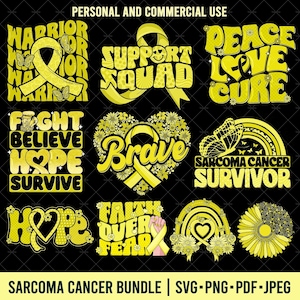 Sarkom Krebs Bundle SVG PNG, gelbes Band SVG, Kampf Sarkom Krebs digitaler Download, Datei für Cricut, Sarkom Bewusstsein druckbare PNG