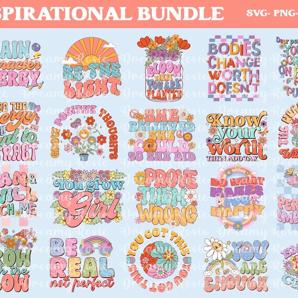 Inspirational Bundle Svg, fichier de santé mentale pour Cricut, Positivity Stickers svg, Self-love Svgs, Motivational Quotes Sublimation Designs