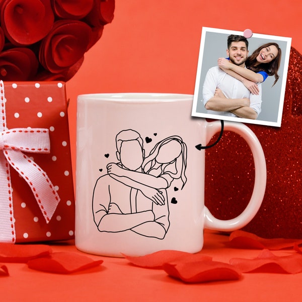 Mug dessin au trait personnalisé à partir d'une photo, Mug Portrait de couple personnalisé, Mug dessin au trait, Croquis à partir d'une photo, Mug Portrait de famille personnalisé