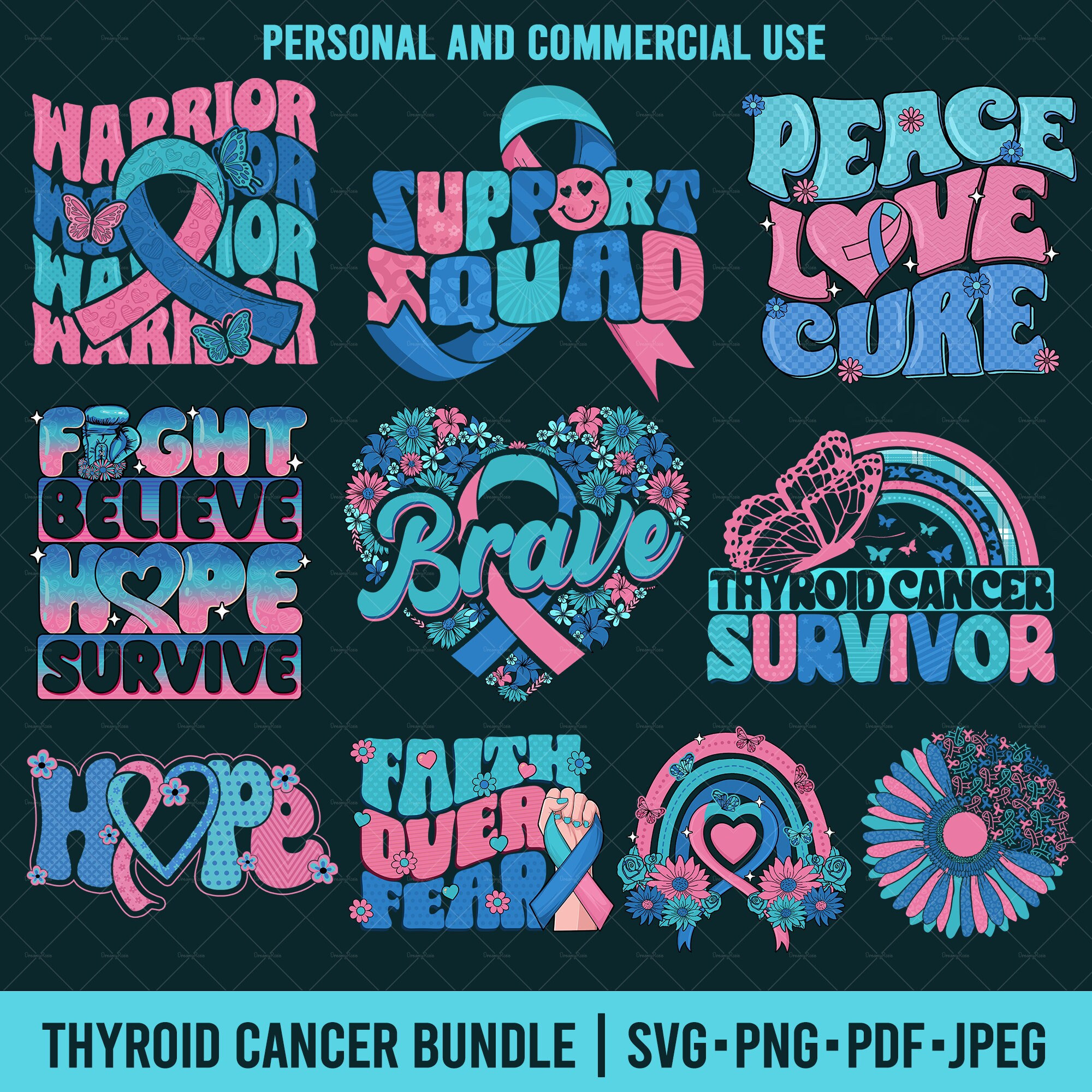 Thyroid Cancer Bundle SVG PNG, Thyroid Cancer Ribbon Vector Svgs, Fight Thyroid Cancer Digital Download, Thyroid Cancer File For Cricut