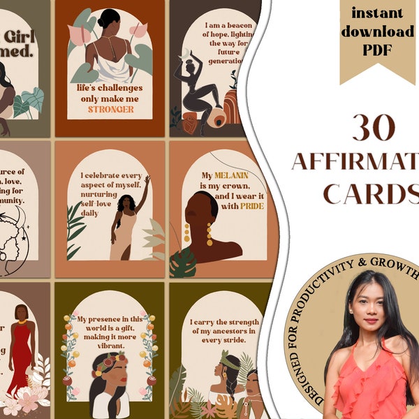 African-American Women Affirmation Digital Cards, Ready to Print Black Girl Empowerment Quotes, Daily Positive Affirmations For Afro Women