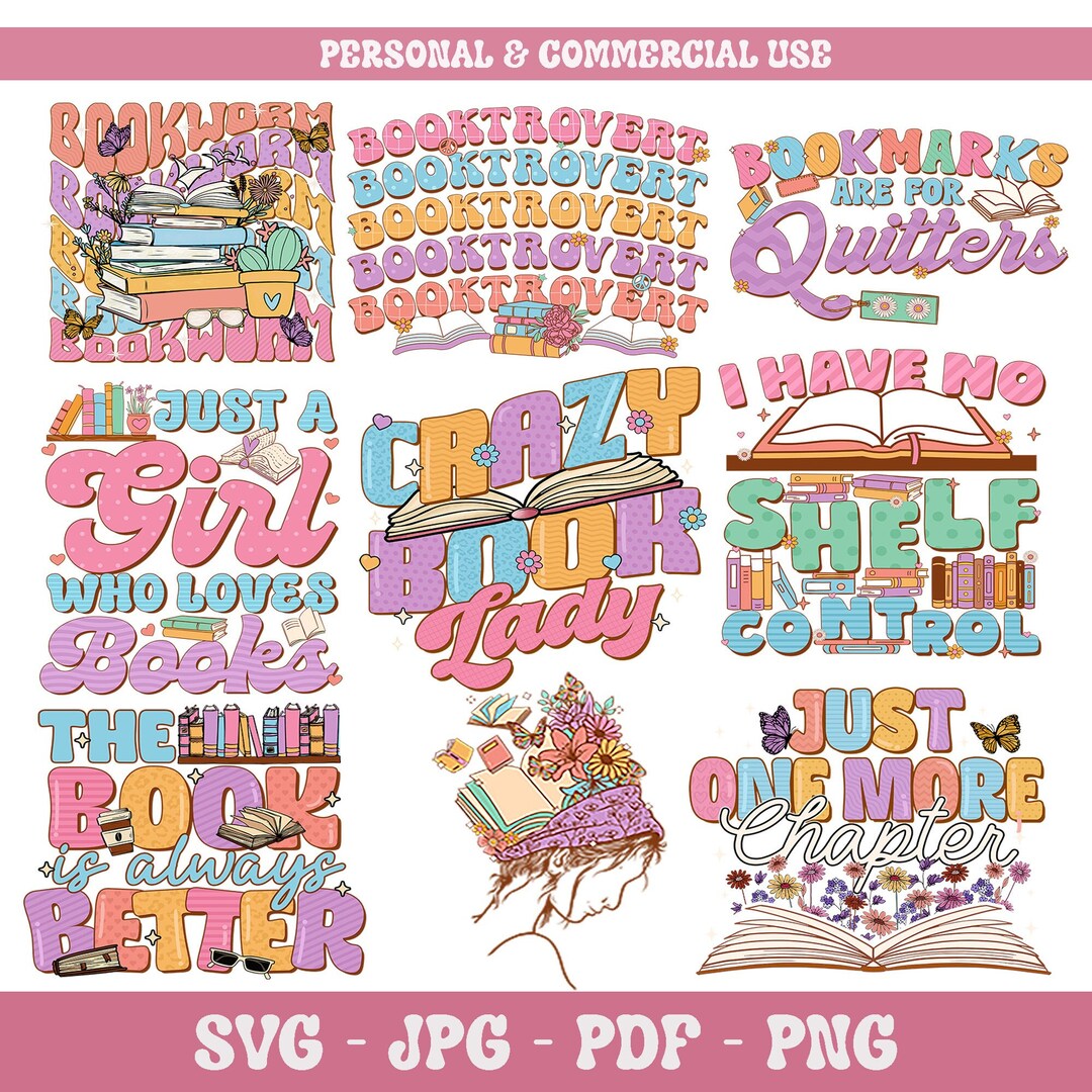 Book Lover SVG Bundle for Cricut, Reading Quotes Svg Png, Printable ...