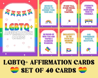 LGBTQ+ Affirmation Digital Cards, Ready to Print Rainbow Pride Empowerment, Inclusivity Support Cards, Gender Affirming Positive Quotes